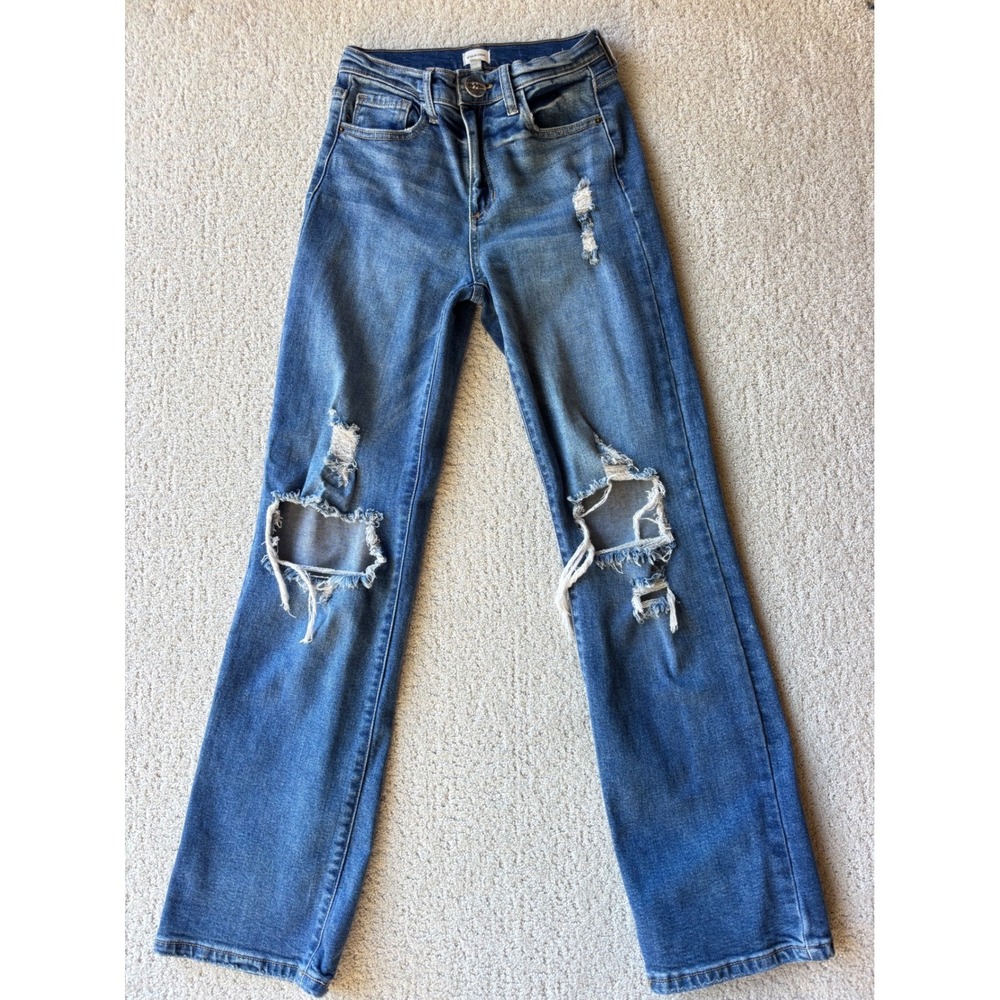 Sneak Peek Distressed‎ Ripped Thrashed Jeans Blue Medium Wash Denim Womens 25
